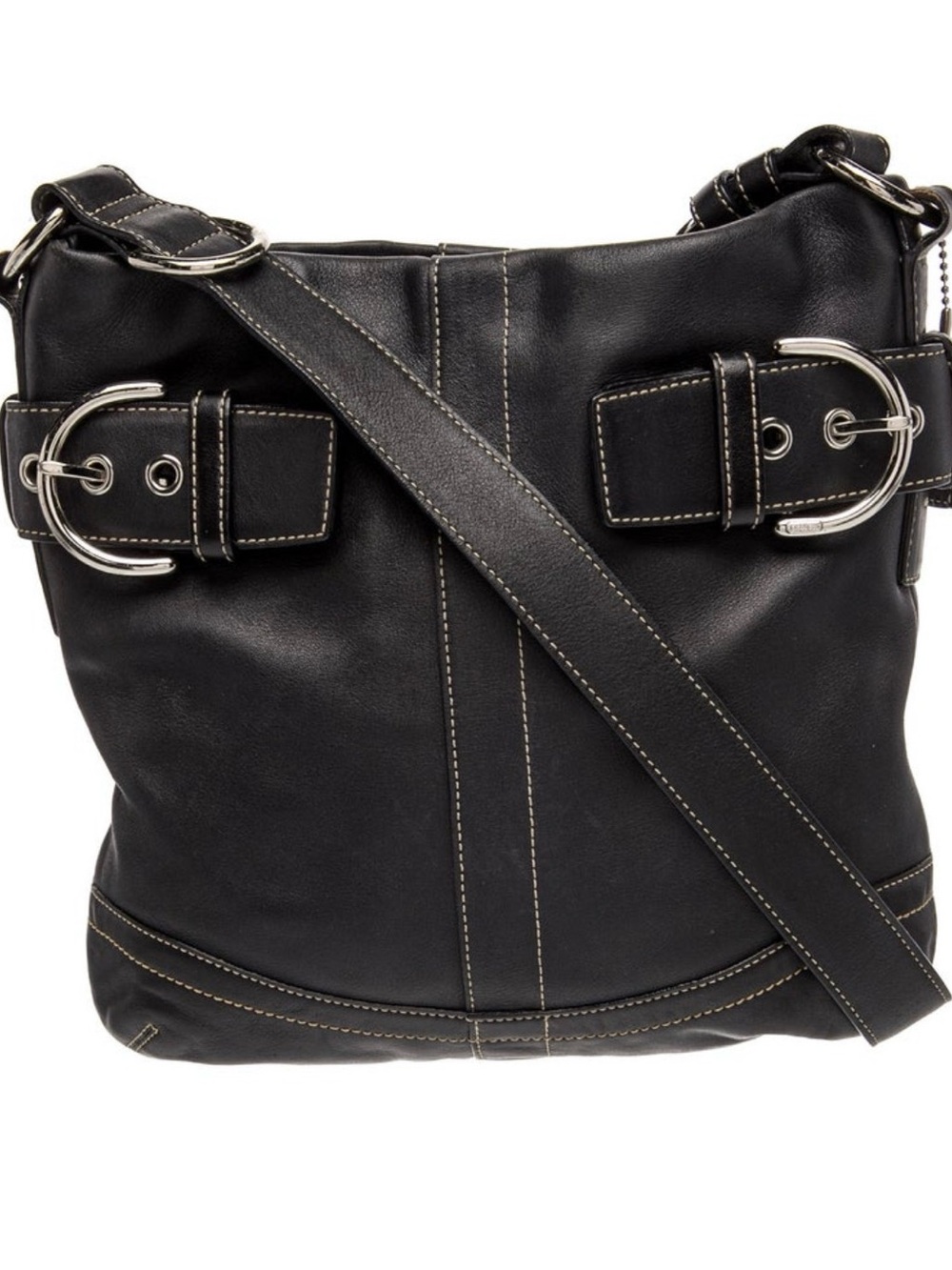 Coach Y2K Soho Black Leather Crossbody Bag with Silver Buckle Accents